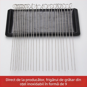 Frigărui din oțel inox solid, în formă de nouă, secțiune circulară, cârlig de agățat și vârf cu formă de coadă de gâscă