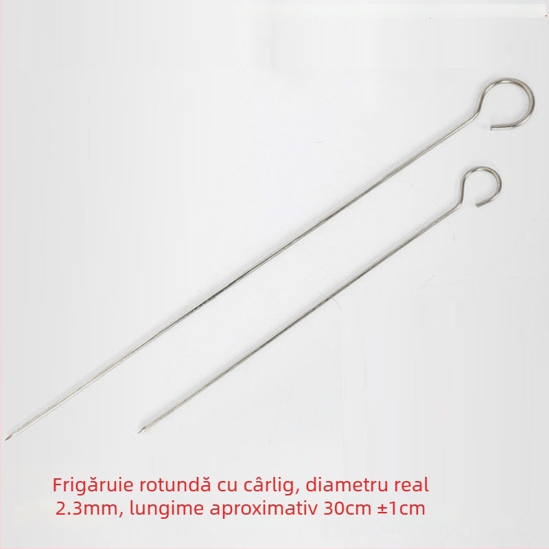 Frigărui din oțel inox solid, în formă de nouă, secțiune circulară, cârlig de agățat și vârf cu formă de coadă de gâscă