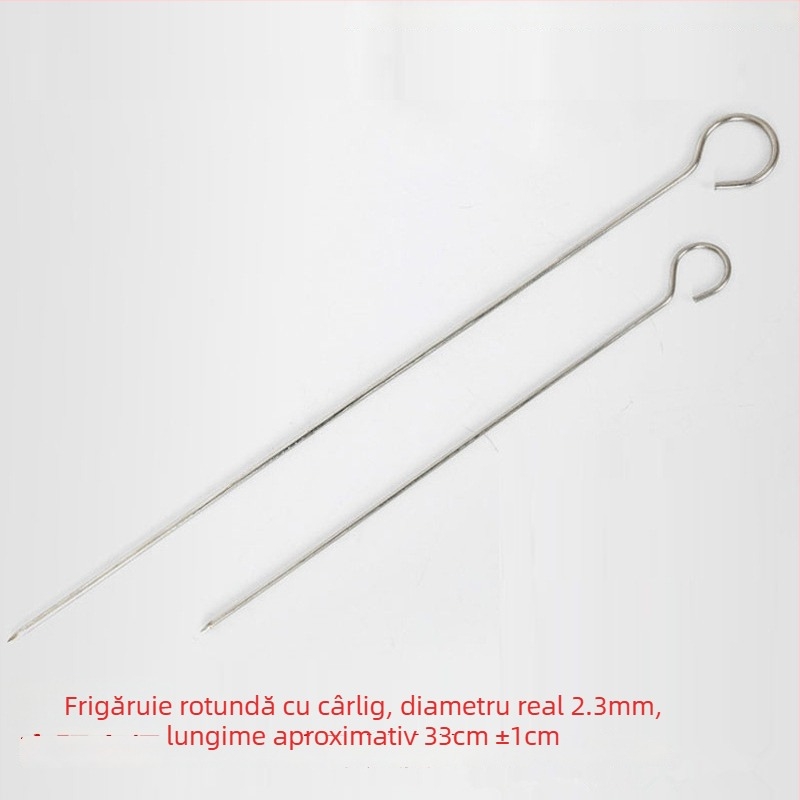 Frigărui din oțel inox solid, în formă de nouă, secțiune circulară, cârlig de agățat și vârf cu formă de coadă de gâscă
