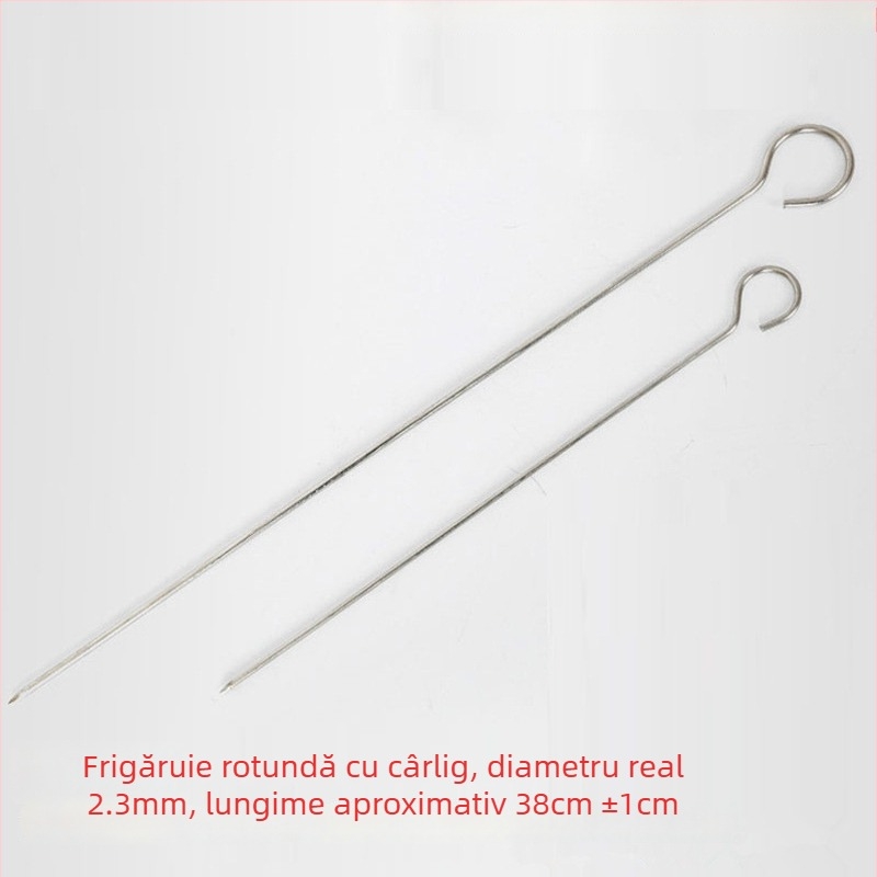 Frigărui din oțel inox solid, în formă de nouă, secțiune circulară, cârlig de agățat și vârf cu formă de coadă de gâscă