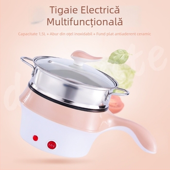 Fierbător electric mini cu vas interior antiaderent, 1–2 L, 800 W, abur, prăjire, fierbere, hot pot, teppanyaki
