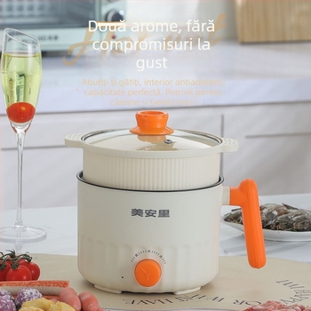 Meianli MAL-01 Oală electrică mini 2L pentru cămin și casă, vas ceramic interior, control mecanic, două straturi, abur rapid, grătar și Shabu-Shabu