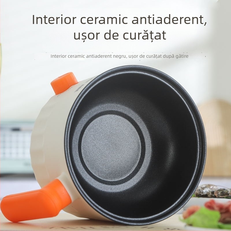 Meianli MAL-01 Oală electrică mini 2L pentru cămin și casă, vas ceramic interior, control mecanic, două straturi, abur rapid, grătar și Shabu-Shabu