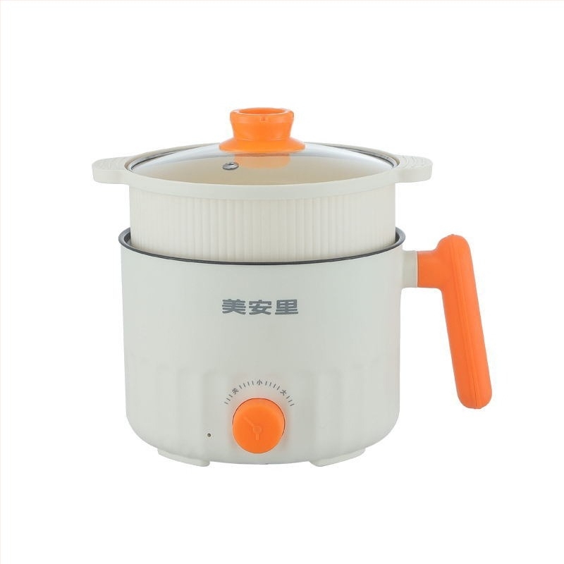 Meianli MAL-01 Oală electrică mini 2L pentru cămin și casă, vas ceramic interior, control mecanic, două straturi, abur rapid, grătar și Shabu-Shabu
