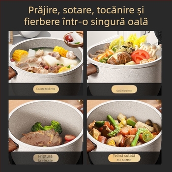 Oală de supă din piatră Maifan, cu două mânere, antiaderentă, capac din sticlă, potrivită pentru toate plitele, cu funcție de abur