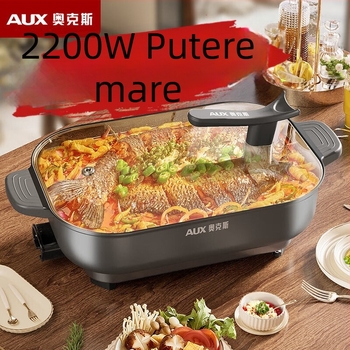 Oală electrică multifuncțională, 1500W+, 6L, pentru hot pot și grătar de pește, gătit la aburi, prăjire, fierbere, înăbușire