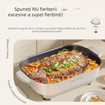 Oală electrică multifuncțională, 1500W+, 6L, pentru hot pot și grătar de pește, gătit la aburi, prăjire, fierbere, înăbușire