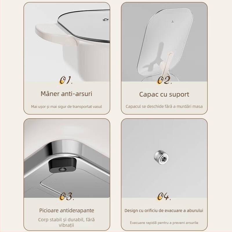 Oală electrică multifuncțională, 1500W+, 6L, pentru hot pot și grătar de pește, gătit la aburi, prăjire, fierbere, înăbușire