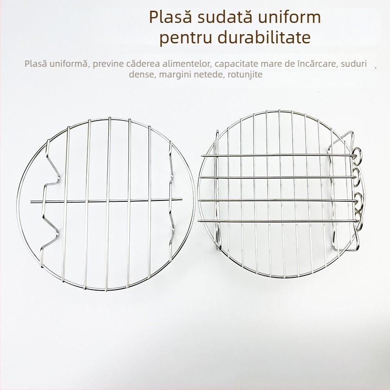 Grătar din oțel inoxidabil pentru friteuza cu aer, suport dublu rotund pentru aburi, frigărui pentru grătar și grătar pentru pește.