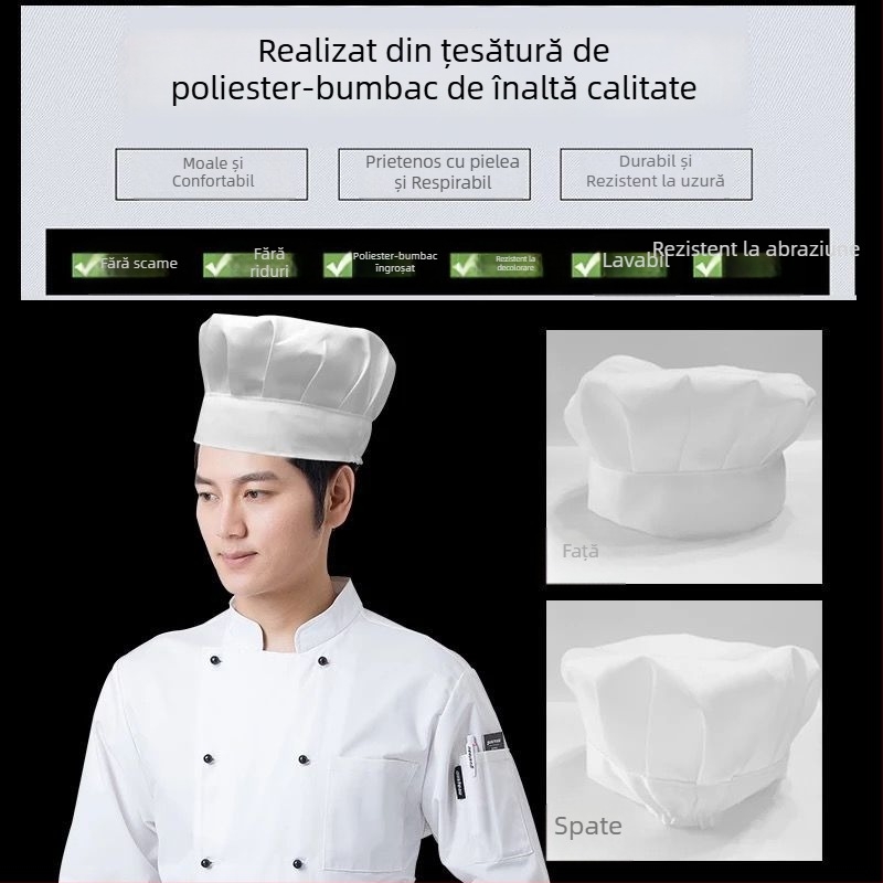 Pălărie de bucătar unică pentru bărbați, din material nețesut, rezistent la ulei și fum, șapcă cu coroană înaltă pentru hoteluri și catering