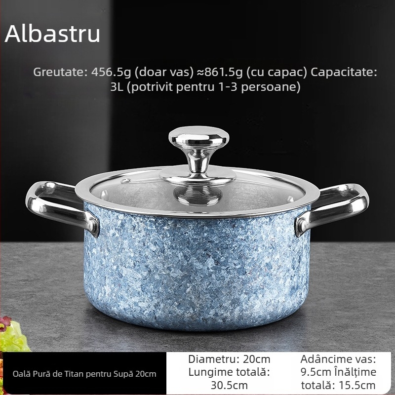 Oală de supă din titan pur, cu două mâneri, netratată, cu bază întărită, capacitate mare, pentru aragaz