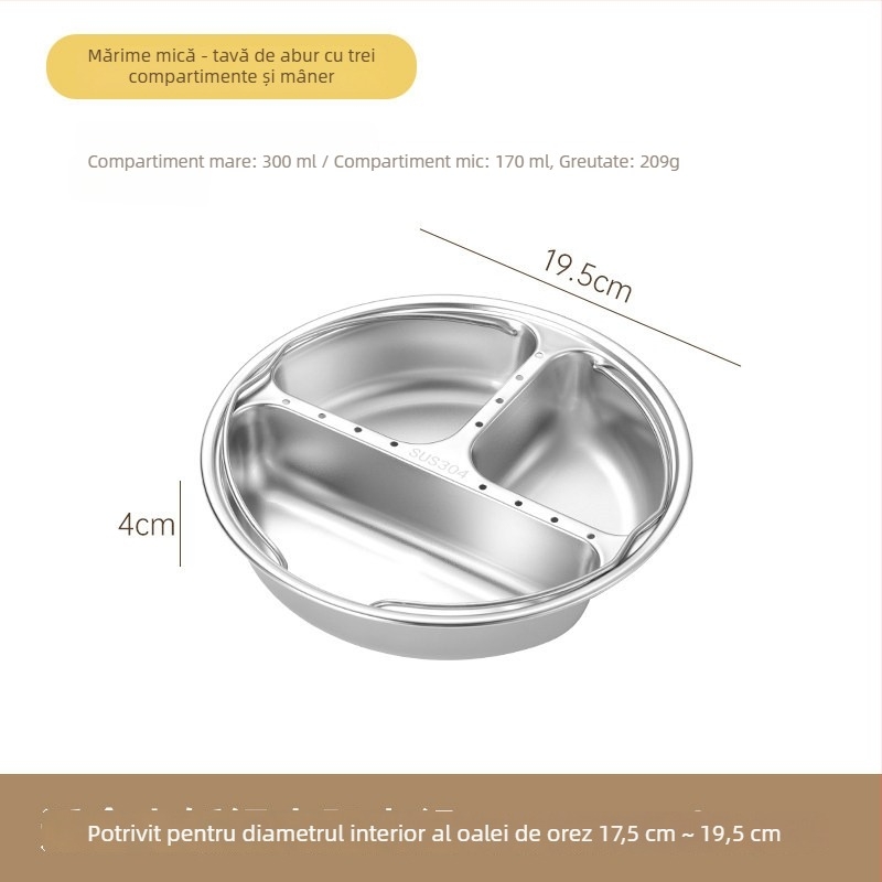 Tava de aburi Yin‑Yang din oțel inoxidabil 304 pentru orez, în oală electrică, coș rotund de abur