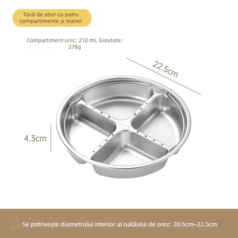 Tava de aburi Yin‑Yang din oțel inoxidabil 304 pentru orez, în oală electrică, coș rotund de abur