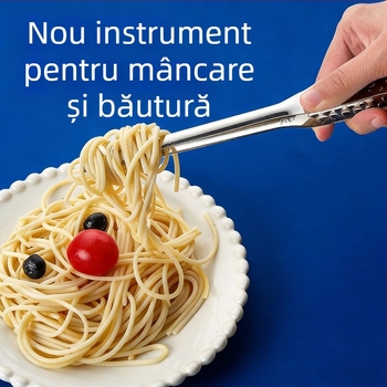 Liangsheng 316 oțel inoxidabil, clește gros pentru grătar cu furculiță încorporată, clește pentru alimente și carne, stil coreean