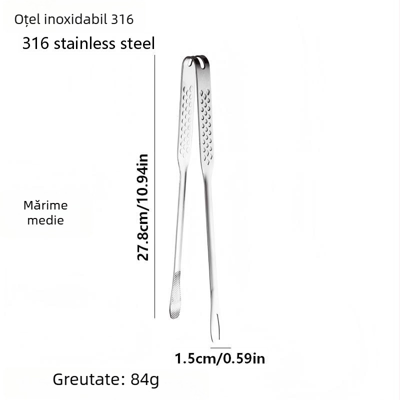 Liangsheng 316 oțel inoxidabil, clește gros pentru grătar cu furculiță încorporată, clește pentru alimente și carne, stil coreean