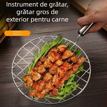 Rețea circulară pentru grătar cu mâner, protecție împotriva arsurilor, plasă de grătar pentru exterior, pentru prepararea ceaiului în jurul aragazului