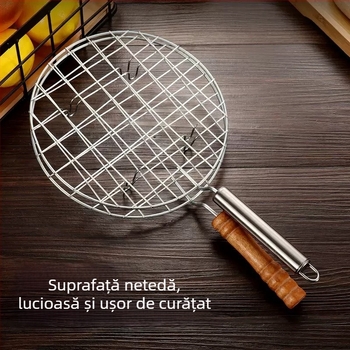 Rețea circulară pentru grătar cu mâner, protecție împotriva arsurilor, plasă de grătar pentru exterior, pentru prepararea ceaiului în jurul aragazului