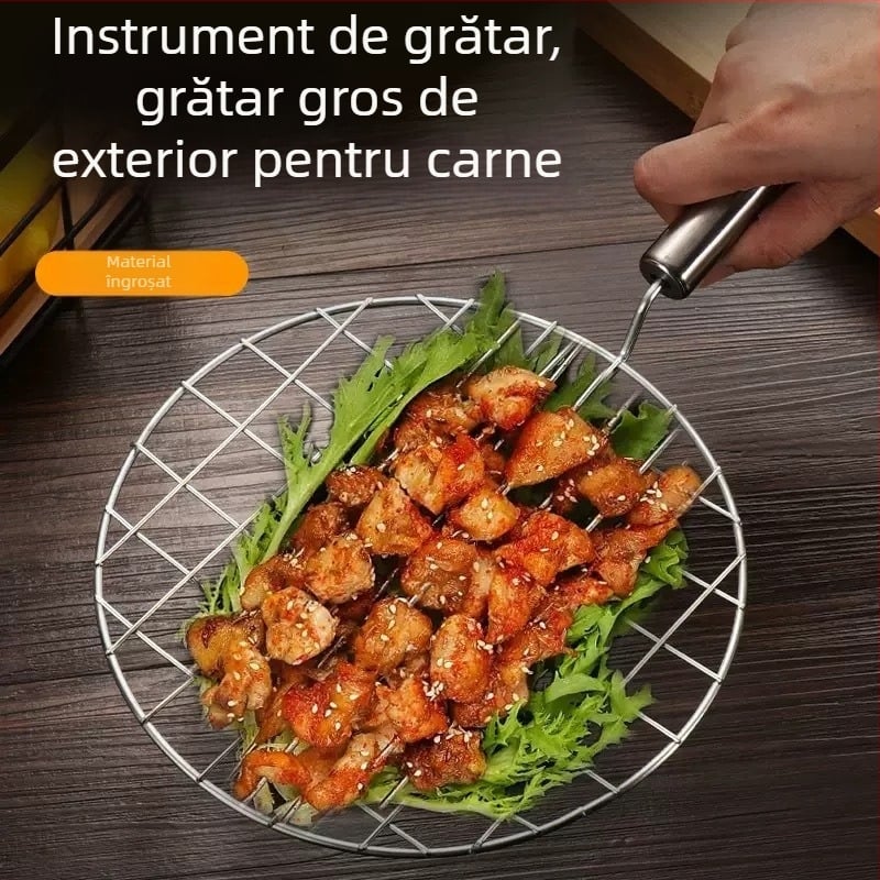 Rețea circulară pentru grătar cu mâner, protecție împotriva arsurilor, plasă de grătar pentru exterior, pentru prepararea ceaiului în jurul aragazului