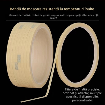 Bandă de mascare din hârtie texturată, rezistentă la temperaturi, ultra-subțire 1 mm, pentru vopsire auto și nail art, mascarea îmbinărilor fără urme
