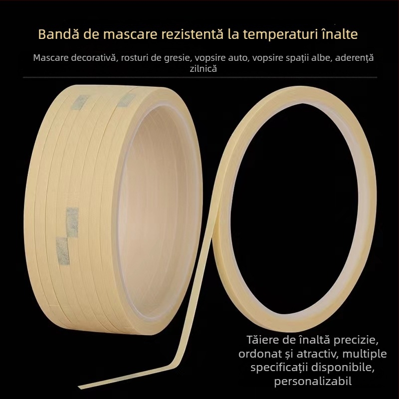 Bandă de mascare din hârtie texturată, rezistentă la temperaturi, ultra-subțire 1 mm, pentru vopsire auto și nail art, mascarea îmbinărilor fără urme