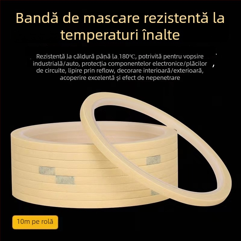 Bandă de mascare din hârtie texturată, rezistentă la temperaturi, ultra-subțire 1 mm, pentru vopsire auto și nail art, mascarea îmbinărilor fără urme