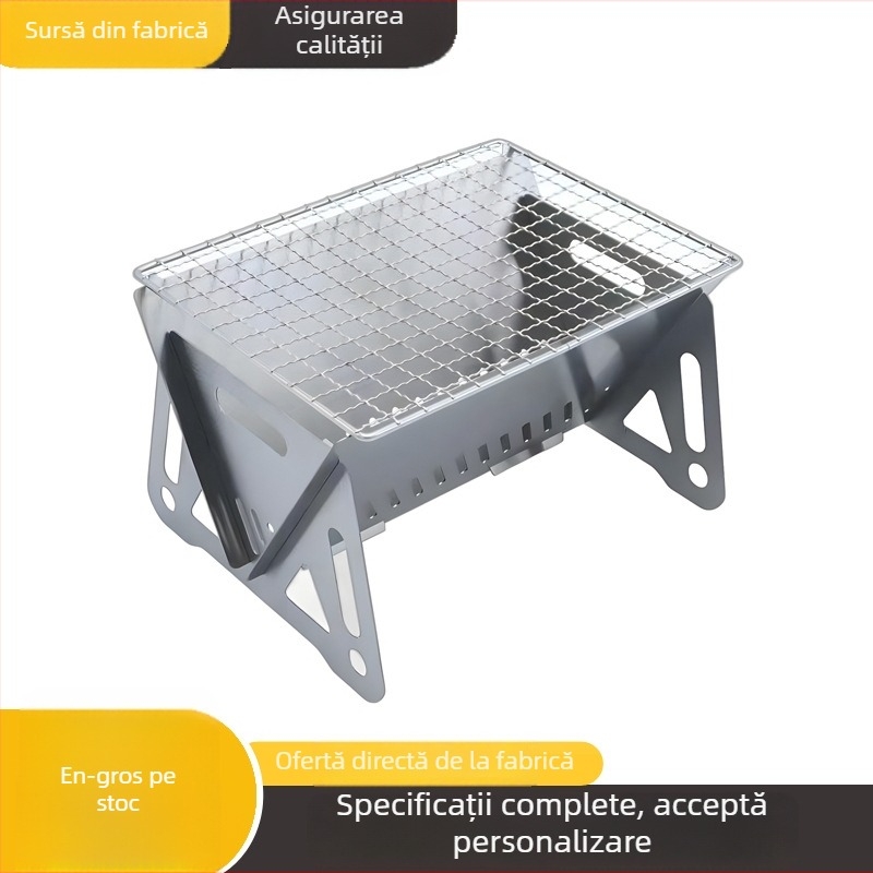 Aragaz pliabil tip card pentru camping, pentru ceai și grătar — grill mini portabil din oțel inoxidabil, ardere pe lemn