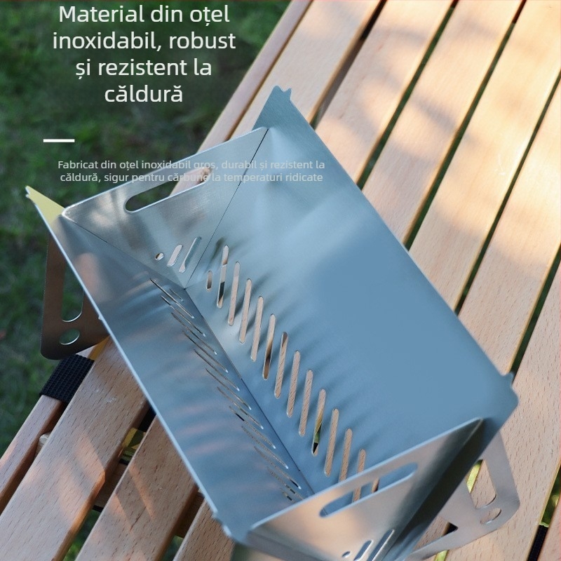 Aragaz pliabil tip card pentru camping, pentru ceai și grătar — grill mini portabil din oțel inoxidabil, ardere pe lemn