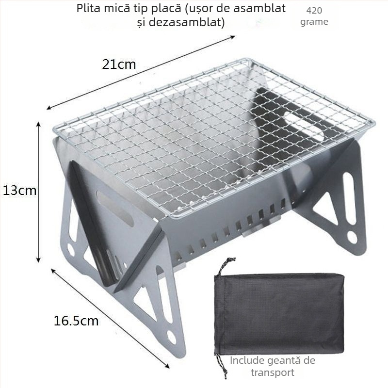 Aragaz pliabil tip card pentru camping, pentru ceai și grătar — grill mini portabil din oțel inoxidabil, ardere pe lemn