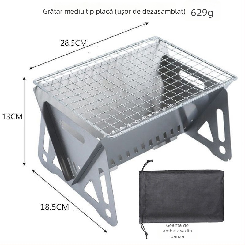 Aragaz pliabil tip card pentru camping, pentru ceai și grătar — grill mini portabil din oțel inoxidabil, ardere pe lemn