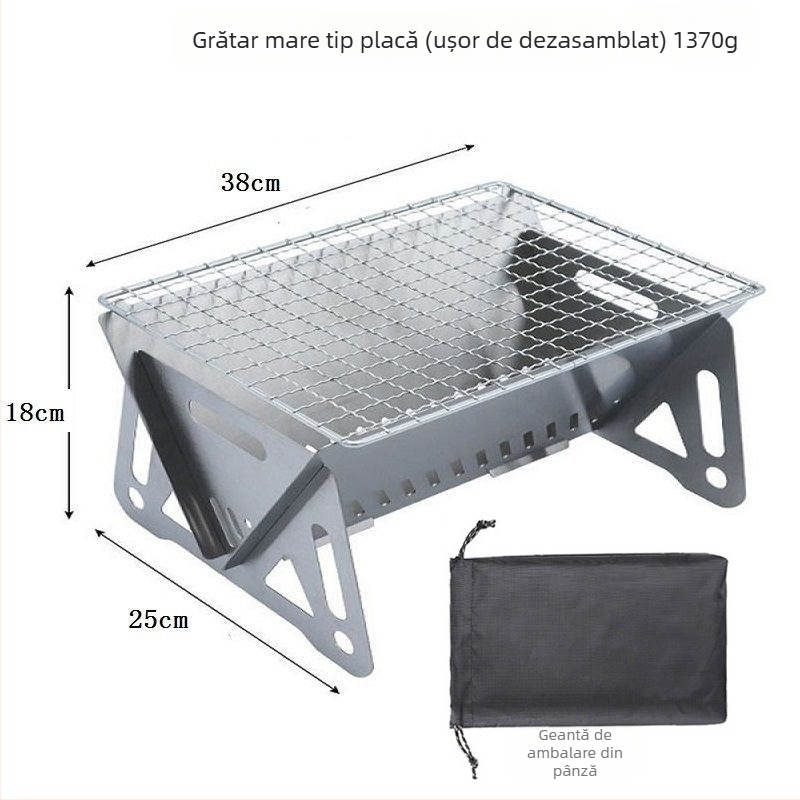 Aragaz pliabil tip card pentru camping, pentru ceai și grătar — grill mini portabil din oțel inoxidabil, ardere pe lemn
