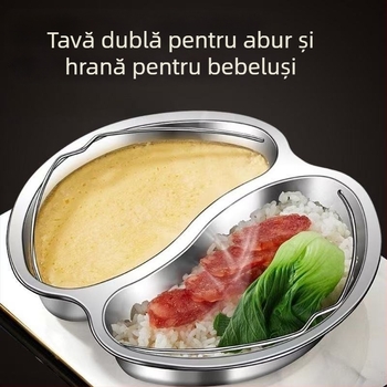 Tavă de aburi din oțel inoxidabil 304, stil Yin-Yang, cu compartimente separate, potrivită pentru mâncare pentru bebeluși și gătit cu aburi orez