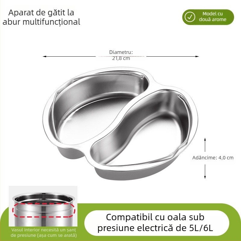 Tavă de aburi din oțel inoxidabil 304, stil Yin-Yang, cu compartimente separate, potrivită pentru mâncare pentru bebeluși și gătit cu aburi orez