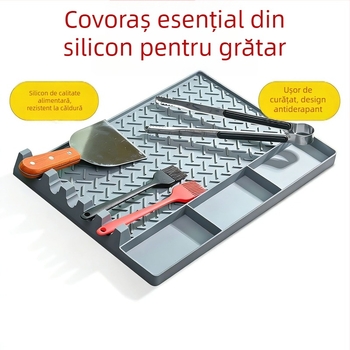 Covoraș de grătar din silicon, de calitate alimentară, rezistent la temperaturi înalte, antiaderent, pentru exterior, suprafață de depozitare