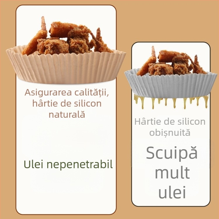 Hârtie de copt din silicon pentru air fryer, cu strat absorbant de ulei, pătrată, rezistentă la temperaturi înalte