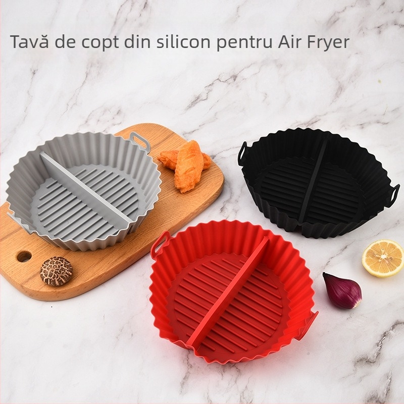 Covoraș de copt din silicon pliabil pentru friteuza cu aer și cuptor, tavă de copt cu mai multe formate și organizare a ingredientelor