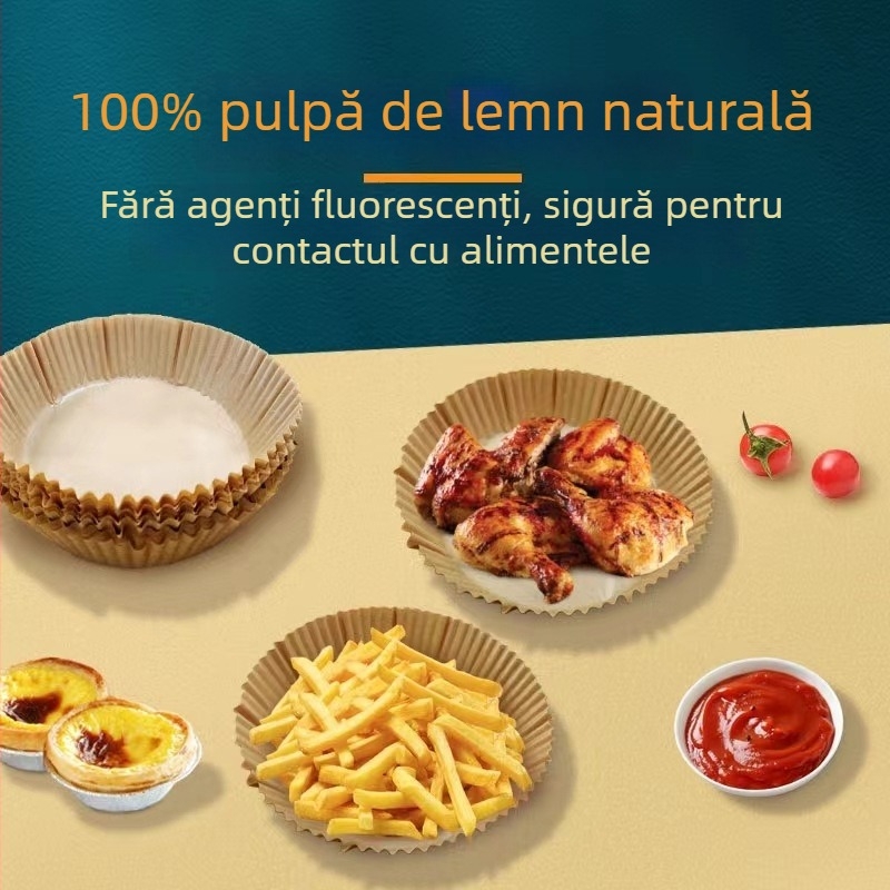 Hartie de copt pentru air fryer cu strat din silicon, anti-ulei, de calitate alimentară, rezistentă la temperaturi înalte