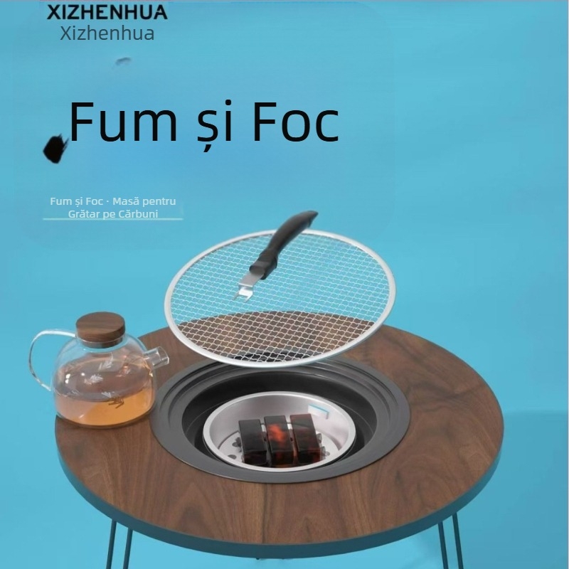 Xizhenhua Masă rotundă pentru grătar cu cărbuni – Durabilă pentru camping