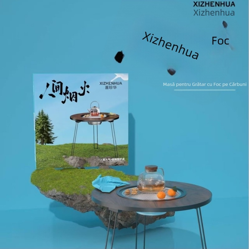 Xizhenhua Masă rotundă pentru grătar cu cărbuni – Durabilă pentru camping