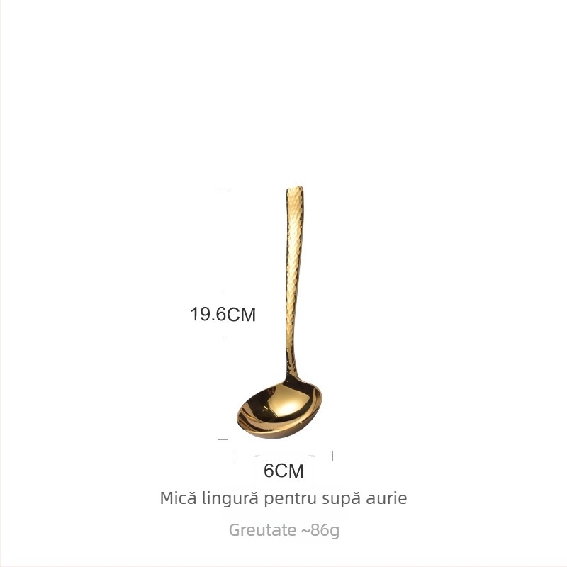 304 oțel inoxidabil, grosime dublă, textură ciocănită, lingură de supă cu mâner lung pentru oală fierbinte – pentru găluște și terci, auriu