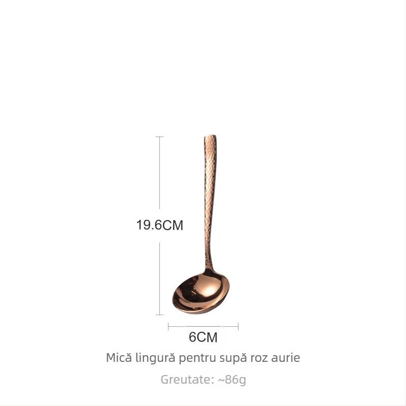 304 oțel inoxidabil, grosime dublă, textură ciocănită, lingură de supă cu mâner lung pentru oală fierbinte – pentru găluște și terci, auriu