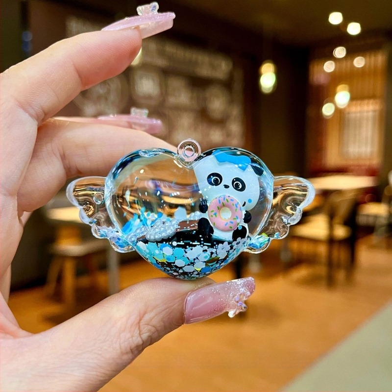 Ornament Panda cu sticlă de nisip și breloc acrilic — pandant drăguț