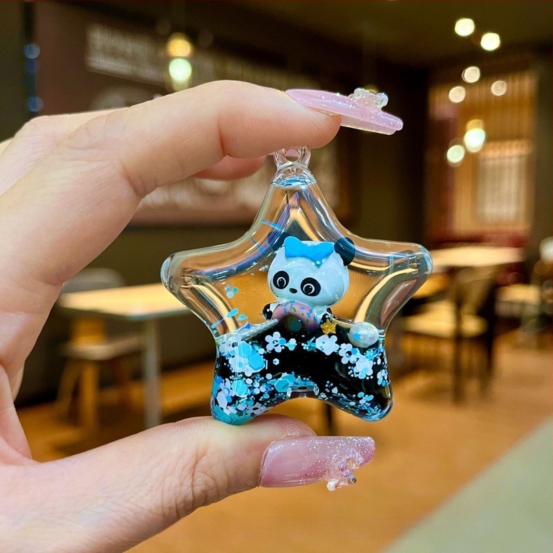 Ornament Panda cu sticlă de nisip și breloc acrilic — pandant drăguț
