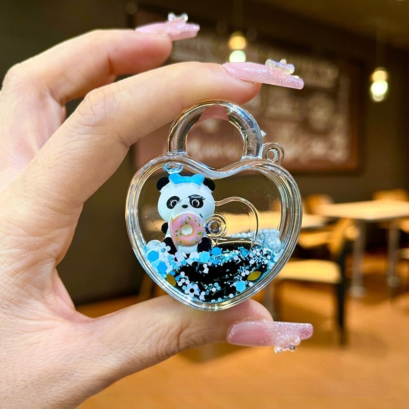 Ornament Panda cu sticlă de nisip și breloc acrilic — pandant drăguț