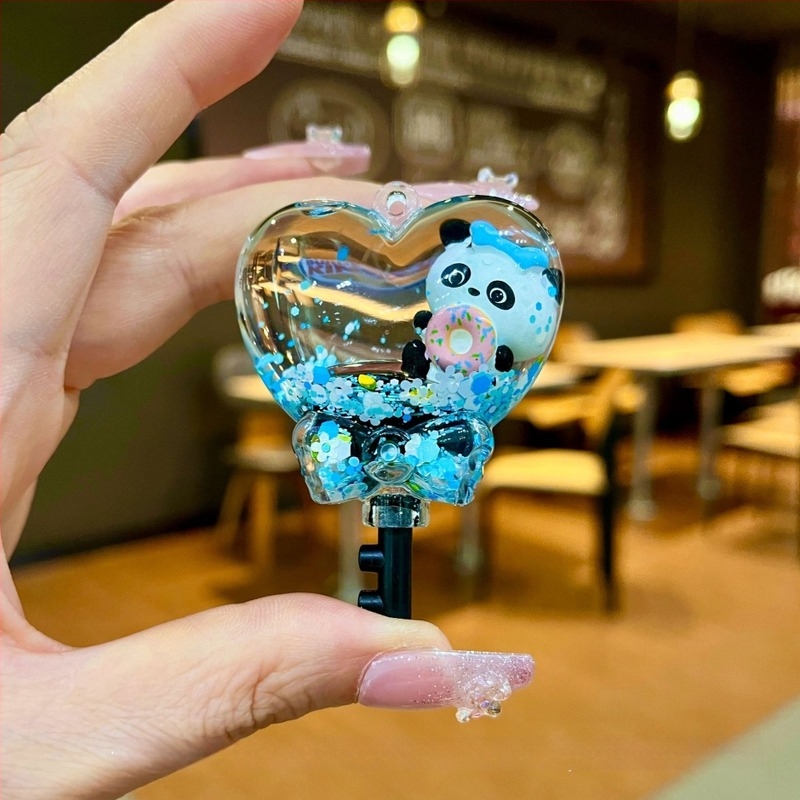 Ornament Panda cu sticlă de nisip și breloc acrilic — pandant drăguț