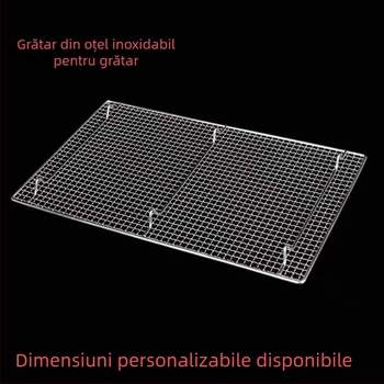 Tavă din oțel inoxidabil cu plasă, cu picioare, pentru grătar, coacere și drenaj de ulei