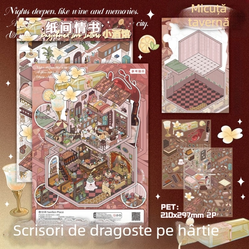 Stickere pentru decorul scenei camerei – seria Scrisoare de dragoste pe hârtie, decor DIY pentru jurnal