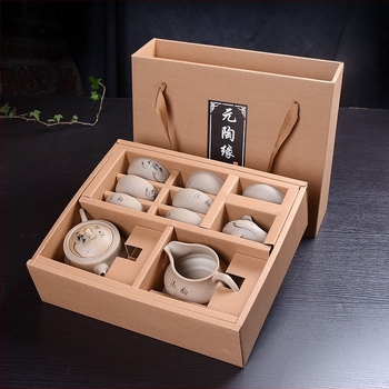Set ceai Gongfu din ceramică, cu ceainic, din ceramică grosieră, pictat manual, stil gaiwan, pentru 6 persoane, personalizare logo
