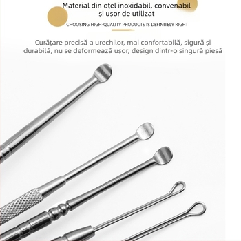 Set din oțel inoxidabil pentru curățarea urechilor, lingurițe cu spirală, seturi de 6 piese și 5 piese, unelte de curățare a urechilor