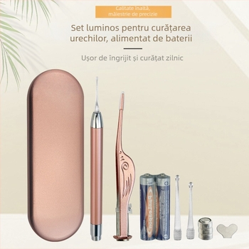 Kit iluminat pentru curățarea urechilor, cu cupă vizuală, pentru bebeluși și copii, include pense pentru cerumen și mucus nazal