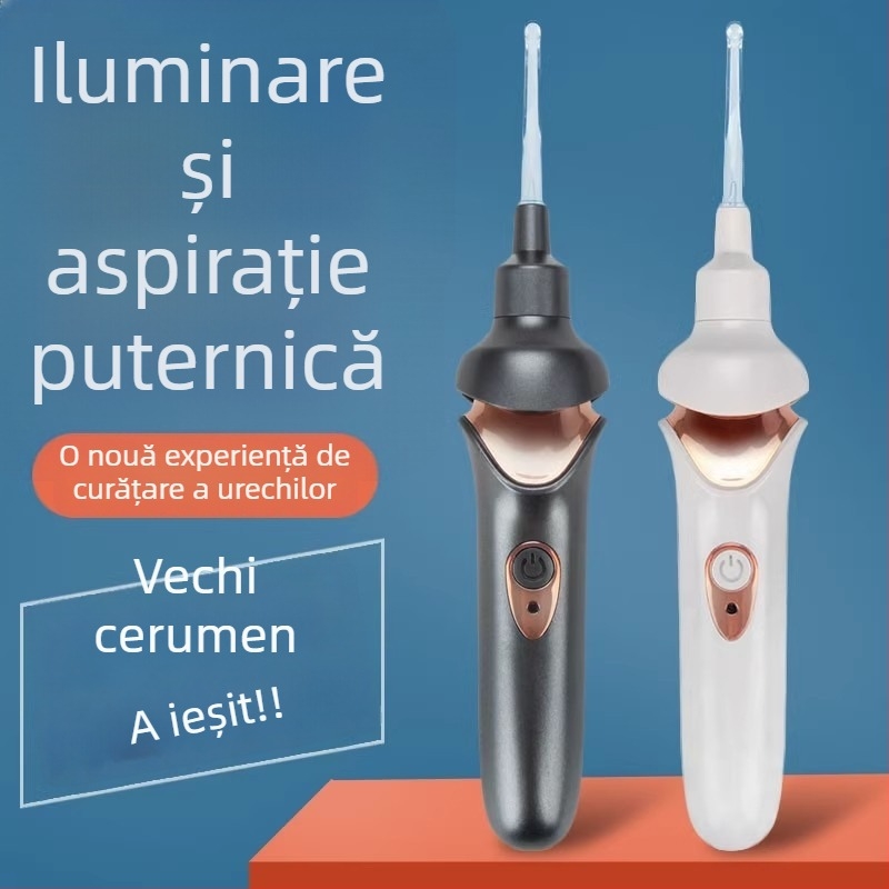 Lingură electrică pentru urechi cu aspirație pentru cerumen, curățare delicată, luminoasă, pentru copii, cu cataramă de siguranță